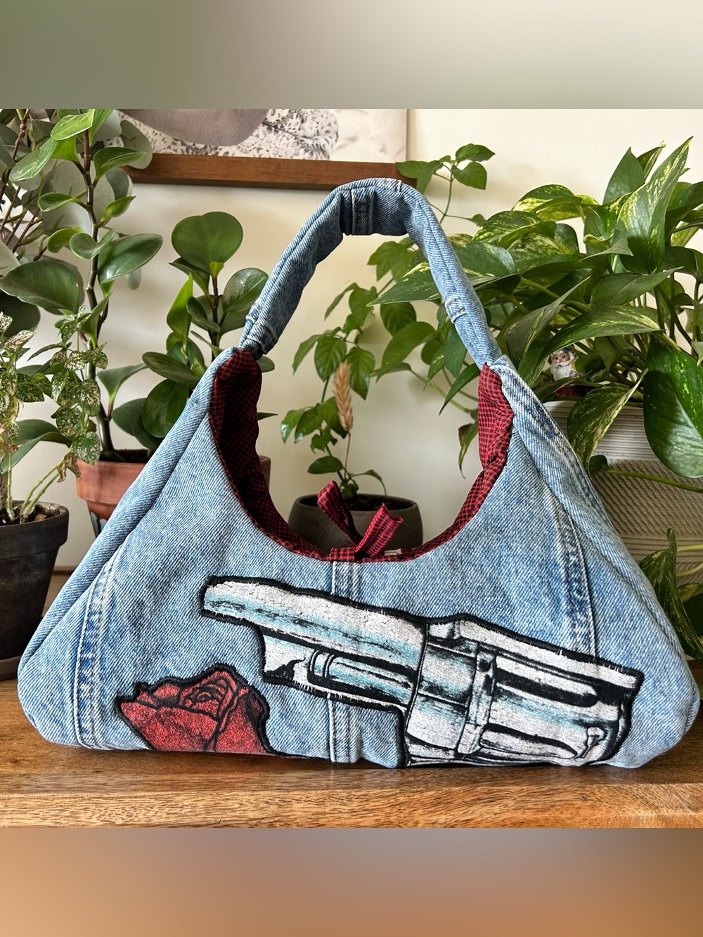 Handmade Upcycled Denim Rock-Inspired Hobo Bag | One of a Kind